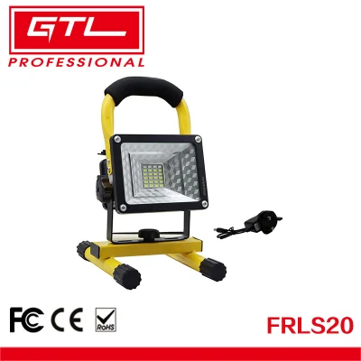 Luz de trabajo LED de 20 W, reflector de seguridad de emergencia portátil recargable por USB, foco LED empotrado para exteriores, sitio de construcción, senderismo, garaje para automóviles (FRLS20)